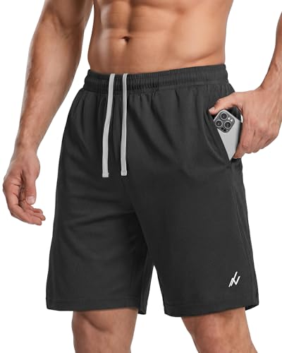 NY Threads Men's Athletic Shorts Quick Dry Loose-Fit Lightweight Running Workout Gym Shorts with Pockets, Large, Dark Grey