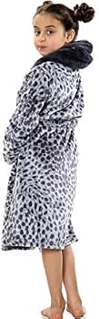 A2Z 4 Kids Zacht Luipaard Print Badjas Aankleedkleding Jurk Nachtkleding Fleece Kapsel - Bathrobe 125 Grey 7-8