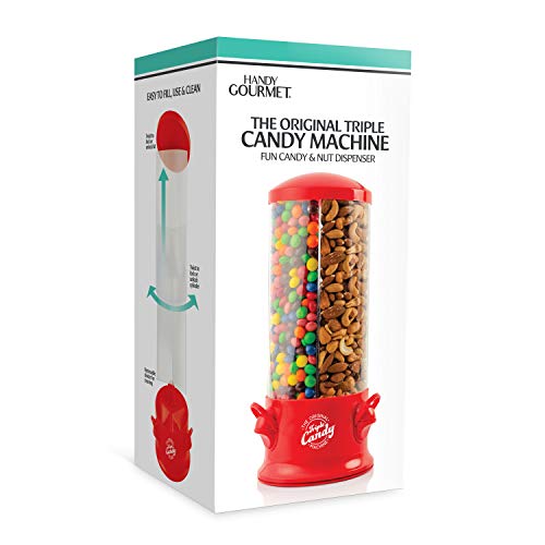 Handy Gourmet The Original Polystyrene Triple Candy Machine - Fun Candy & Nut Dispenser - New & Improved (Red) - 360 Degree and 3 Compartments - Thumbnail 4
