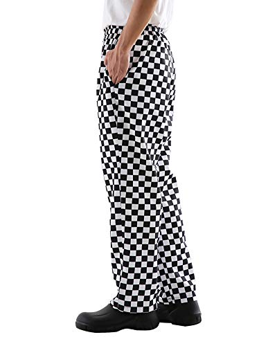 Men’s Black And White Checkerboard Print Chef Pants With Elastic Waist Drawstring Baggy Chef Uniforms Blackwhite Xl #TOP2