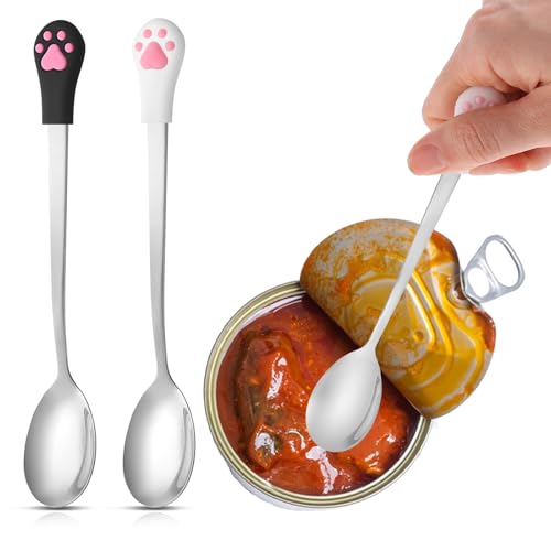 Sibba 2 Stück Katzen Löffel Edelstahl Haustier Futter Löffel Tierfutter Dosenlöffel Hundelöffel Pet Cat Can Spoon Futterlöffel Langer Griff Futterdosenlöffel zum Füttern von Nassfutter für Haustiere