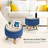 OGEMXU Ottoman Foot Rest, Small Round Ottoman with Storage, Boucle Teddy Velvet Footstool with Wood Legs, Soft Sponge Storage Ottoman for Living Room, Bedroom, Couch, Enterway (Dark Blue)