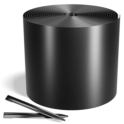 Worth Galvanized Steel Landscape Edging 10" x50' Metal Garden Edging Roll Flexible Bender Border with 16Pcs Stakes for Lawn, Flower Bed Edges, Black