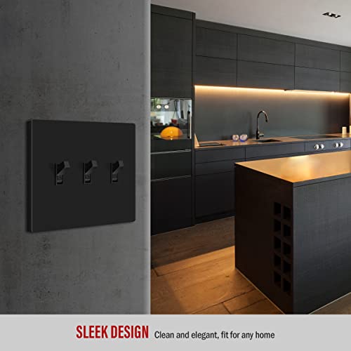 ENERLITES Screwless Triple Toggle Switch Wall Plate, Child Safe Light Switch Cover, Standard Size 3-Gang 4.68" x 6.53", Unbreakable Polycarbonate Thermoplastic, UL Listed, SI8813-BK, Glossy, Black by ENERLITES - Image 4