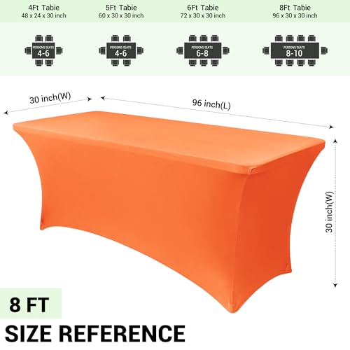 Obstal 8Ft Stretch Spandex Table Cover for Standard Folding Tables - 2 Pack Universal Rectangular Fitted Tablecloth for Party, Banquet, Events, Trade Show (Orange, 96L x 30W x 30H Inches) by Obstal - Image 4