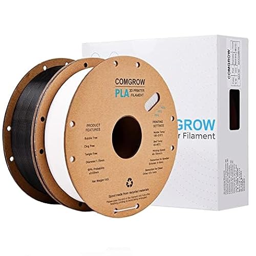 Comgrow PLA 3D Printer Filament, 3D Printer PLA Filament 1.75mm, Dimensional Accuracy +/- 0.02 mm, 1KG Spool PLA Black and White