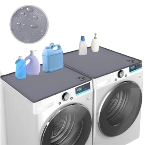 MD 2 Pack Silicone Washer & Dryer Top Covers 27"x27" Waterproof, Heat-Resistant, Non-Slip Mats for Laundry Room or Kitchen Heavy-Duty Dustproof Washing Machine Countertop Protectors Gray