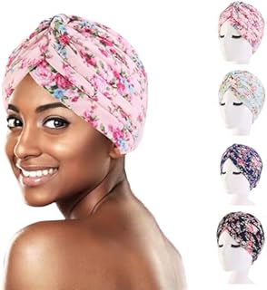 Turbans for Women African Bonnets Beanie Cap Silk Sleep Hat Head Wraps Fashion Print Chemo Headwrap 4 pcs