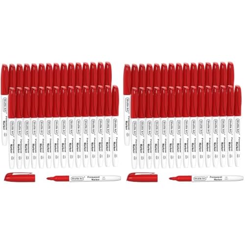 Shuttle Art Permanent Markers, 60 Pack Red Permanent Marker set, Fine Point, Works on Plastic, Wood, Stone, Metal and Glass for Doodling, Marking
