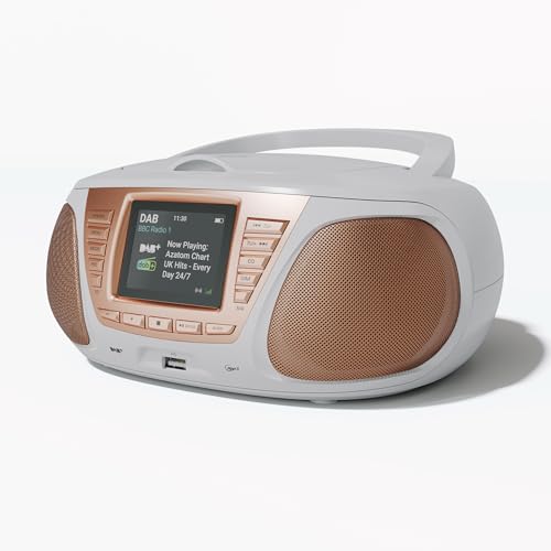 Portable CD Player with DAB/DAB+/FM Digital Radio | Bluetooth & USB MP3 Player | Large Display | Battery & Mains Powered (6x”C”) | Perfect for Home, Office or Outdoors | AZATOM Zenith Z4 (White)