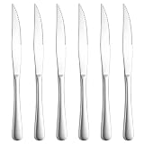 Berglander Steak Knives Set of 6, Stainless Steel Steel Steak Knife Set Sharp Serrated Kitchen Knives with Ergonomic Handle, Dinner Table Knives for Cutting Meat, Mirror Polished & Dishwasher Safe