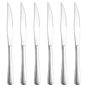 Berglander Steakmesser Set aus 6, Edelstahl Steakmesser Set scharfe gezackte Küchenmesser mit ergonomischem Griff, Tischmesser zum Schneiden von Fleisch, spiegelpoliert & spülmaschinenfest