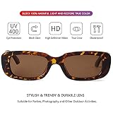 Dervin Prostokątne okulary przeciwsłoneczne dla kobiet, retro, do jazdy samochodem, wąskie kwadratowe oprawki, ochrona UV400, Lampart - brązowy, M