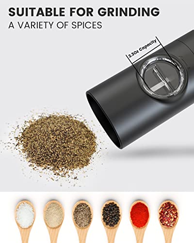 Homradise Electric Salt And Pepper Grinder Set, Automatic Battery Operated Refillable Salt Pepper Mill With Led Light/Storage Base Salt Shaker Adjustable Coarseness #TOP5