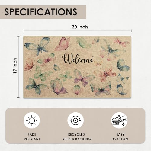 Britown MD8 Colorful Butterflies Welcome Doormat, Spring Summer Blue Front Entry Rug Floor Mat For Home Farmhouse Funny Kitchen Outdoor Indoor Entrance Decoration 17X30 Inch thumb #2