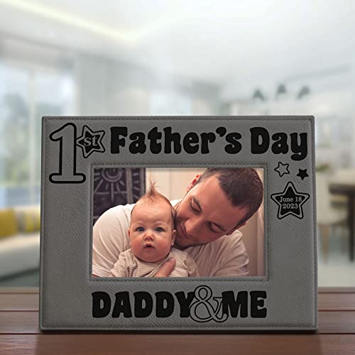 Kate Posh First Father's Day 2023 Leather Engraved Picture Frame, 1St Father's Day Gifts From Son Or Daughter, Daddy & Me Gifts (5X7-Horizontal) #TOP14