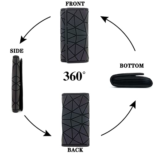 Cafiny Geometric Luminous Wallet For Women Holographic Reflective Clutch Purse With 3 Folds And Snap Button #TOP3