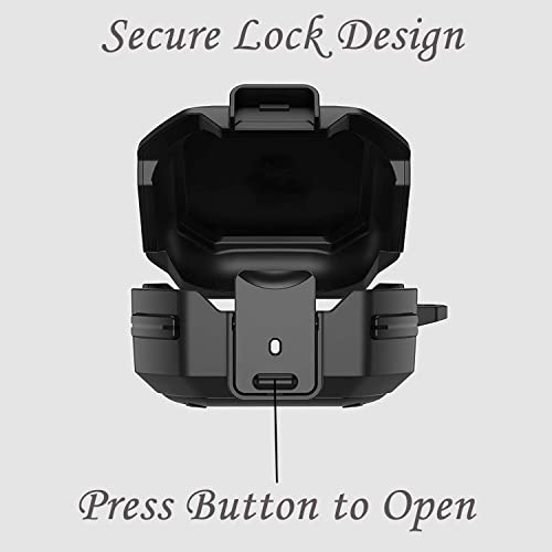 Military Armor Case With Secure Lock For Samsung Galaxy Buds Pro 2 Case/ Buds Pro Case/ Buds Live Case/ Buds 2 Case Cover Full-Body Rugged Hard Shell For Men Women With Keychain Carabiner #Black #TOP2