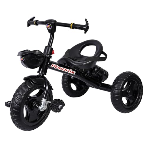 BeyBee Phoenix Safe & Secure, Durable Baby Tricycle with Seat Belt & Water Bottle| Kids (Black)