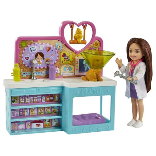 Barbie Chelsea muñeca y accesorios con set veterinaria miniatura 4