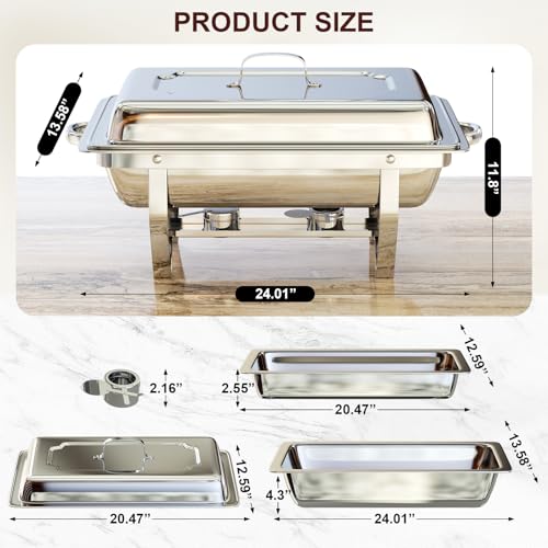 8QT Chafing Dishes for Buffet, Chafing Dish Set, High Grade Stainless Steel Chafers and Buffet Warmers Sets for Parties, Wedding, Birthday, Rolled-Edge Design with Silver by Baotree - Image 2