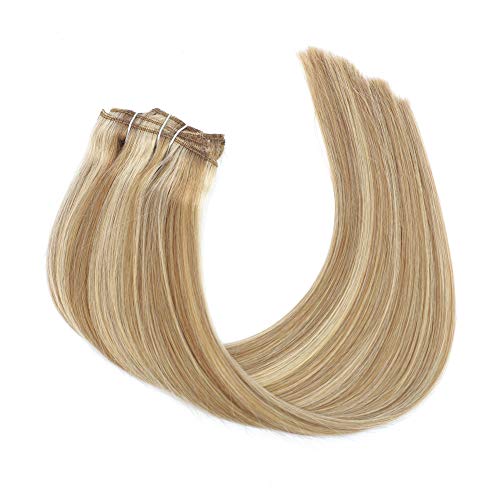 Clip in Human Hair Extensions 24 Inch 120g 9pcs Dirty Blonde Highlighted Bleach Blonde Hair Extensions Clip in Human Hair Long Remy Clip in Hair Extensions Real Human Hair Straight Double Weft