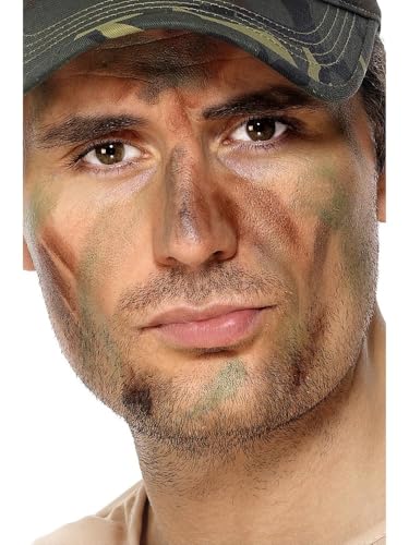Smiffys Make-Up FX, Army Camouflage Kit, Grease, M with Facepaints & Applicator, Land, Sea and Air Forces Fancy Dress, Troops Dress Up Cosmetics & Disguises Halloween