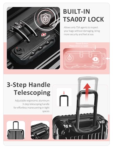 Image of Carry on Luggage - Airline Approved Suitcases with Spinner Wheels, Built-In TSA Lock，Hard Shell Expandable Suitcases