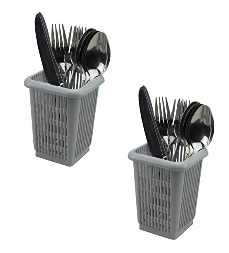 Caterbox Pack of 2 Small, Grey, Square, Dishwasher, Cutlery Baskets - Size: L110 x W110 x H140mm
