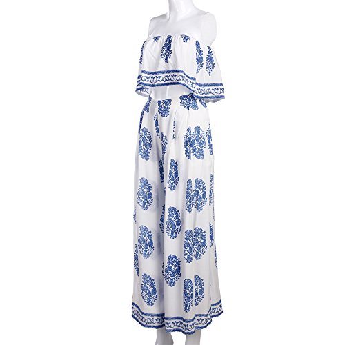 Conjunto de calça comprida feminina de verão com top de tubo com calça larga e aberta (Ásia P)