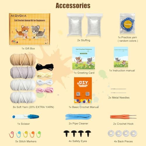 AI.QVOKA Crochet Kit for Beginners & Adult Beginners, Learn to Crochet Cat Crochet Animal Kit with Step-by-Step Video Tutorials – Perfect Crochet Gifts for Girls, Kids Ages 8-12 (2 Pack) — view 4