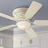 52' Ancestry Hugger Low Profile Indoor Ceiling Fan with Light LED Dimmable Remote Control French Rubbed White Frosted Glass for Living Room Kitchen Bedroom Dining - Casa Vieja