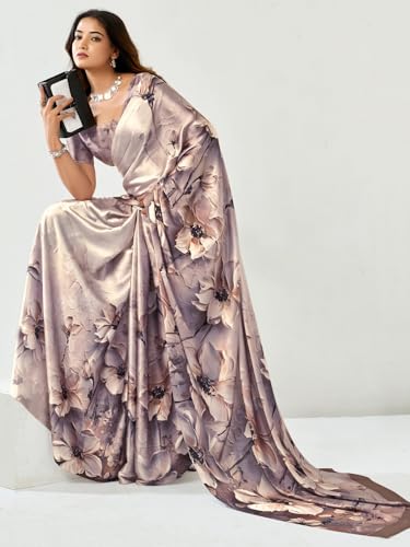 Image of Satrani Women's Satin Digital Printed Saree with Unstitched Blouse Piece