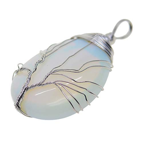 Preisvergleich Produktbild IPOTCH Handgefertigter Draht Edelstein Anhänger Naturstein Anhänger Stein Geschenk - Mondsteinsilber, 52x31mm