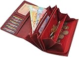 myledershop Damski portfel z pełnej skóry byka, duży portfel/portmonetka/portfel damski/torba na pieniądze/portmonetka z tłoczeniem Lianen lub bez tłoczenia oraz ochroną RFID i NFC w zestawie z