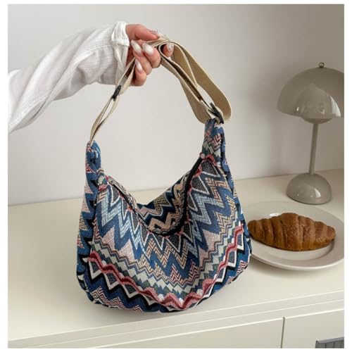 Image of Crescent Crossbody Bag for Women, 2024 Nylon Bohemian Hobo Hippie Gothic Purse, Boho Sling Shoulder Bag for Shopping Work