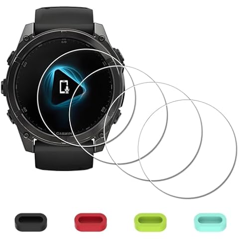 iDaPro [4 Pack] Screen Protector for Garmin Fenix 8 AMOLED 51mm / Fenix 8 Solar 51mm Watch + Silicone Anti-dust Plugs Tempered Glass Anti-Scratch Bubble-Free Cover