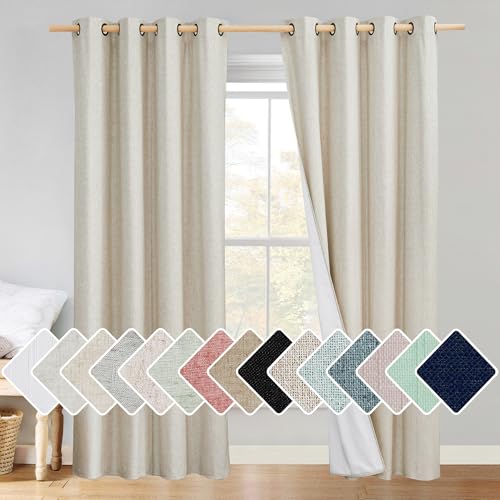 NICETOWN Natural 100% Blackout Linen Curtain 84 inch Long Burg...