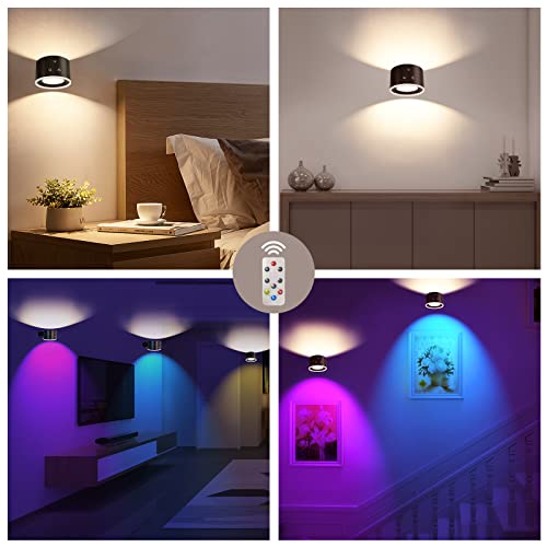 Koopala Up&Down Light Source Led Wall Sconce, Wall Mounted Lamps With Battery Operated, Rgb Ambience Lights, 4 Color Temp, Dimming, Removable Charging, Touch&Remote Control, Light For Reading Bedside #TOP5
