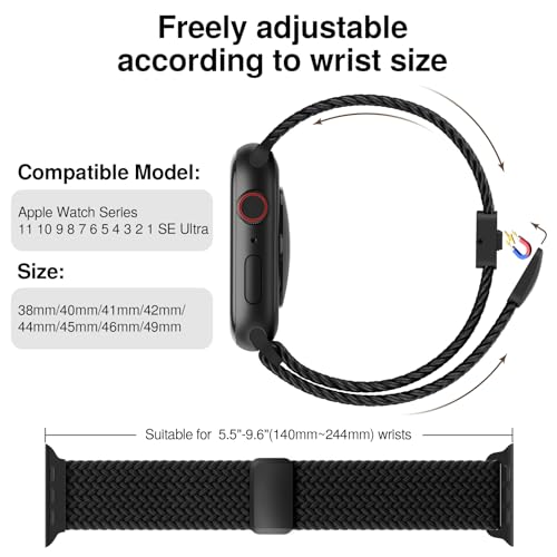 Braided Stretchy Band Compatible with Apple Watch Bands 38mm 40mm 41mm 42mm 44mm 45mm 46mm 49mm Women Men, Soft Nylon Solo Loop Magnetic Sport Strap for iWatch Series 11 10 9 8 7 6 5 4 3 2 1 SE Ultra