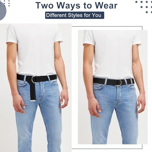 Image of WHIPPY Mens Canvas Belt with Metal Double D-ring 1 1 /2 inch Wide Plus Size Unisex Web Cloth Casual Belt for Jeans Pants
