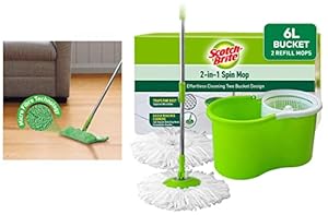 Scotch-Brite 2-in-1 Bucket Spin Mop (2 Refills) & Flat Mop and Refill Combo?for Magic Easy Floor Cleaning