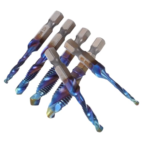 Vaguelly 6pcs Hexagonal Shank Drill Tap Bit Set M3-m10 High-Speed Steel 3-in-1 Twist Drill Tap Countersink for Metalworking and Industrial Thread Tapping