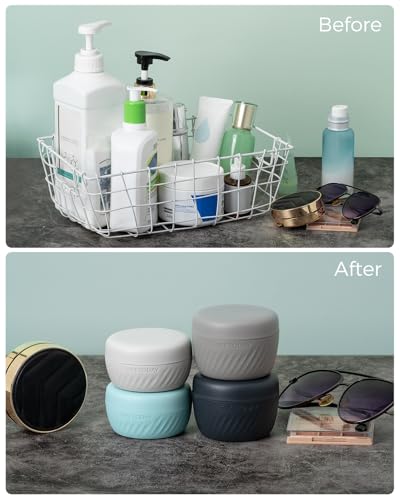 Image of TakeToday Travel Containers for Toiletries, 2 & 3oz, 4 Pack, Grey | Air Travel Leak-Proof, TSA Approved, Silicone Jars with Lid, for Cosmetics & Toiletries