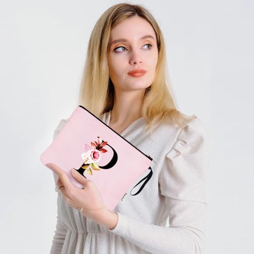 Image of Vavabox A-Z Personalized Makeup Bag, Birthday Gifts for Women Mom, Gifts for Best Friend, Bride Bridesmaid Cosmetic bag (P, 06-Pink)