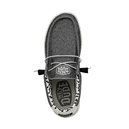 HEYDUDE Men's Wally Stretch Opal Black Size 9 | Men’s Shoes | Men's Lace Up Loafers | Comfortable & Light-Weight