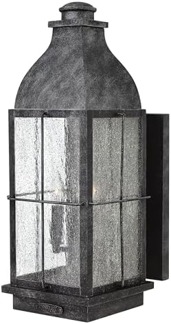 Hinkley Bingham Medium Wall Mount Outdoor Lantern, Gas Light Style, Aluminum, Clear Seedy Glass, Greystone Finish