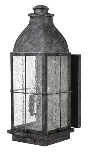 Hinkley Bingham Medium Wall Mount Outdoor Lantern, Gas Light Style, Aluminum, Clear Seedy Glass, Greystone Finish