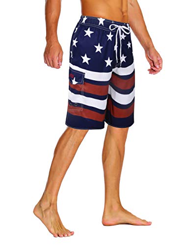 unitop Men's Swim Trunk Surfing Beach Board Shorts Blue&Red-30 - Thumbnail 2