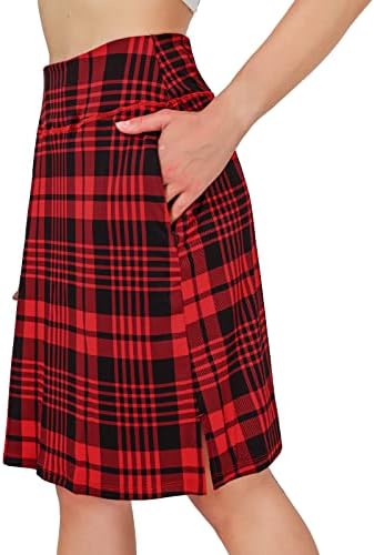 MCEDAR 20'' Knee Length Skorts Skirts for Women Tennis Skirt Modest Athletic Golf Skorts with Zipper Pockets 019JXQ-Red Plaid/Dm